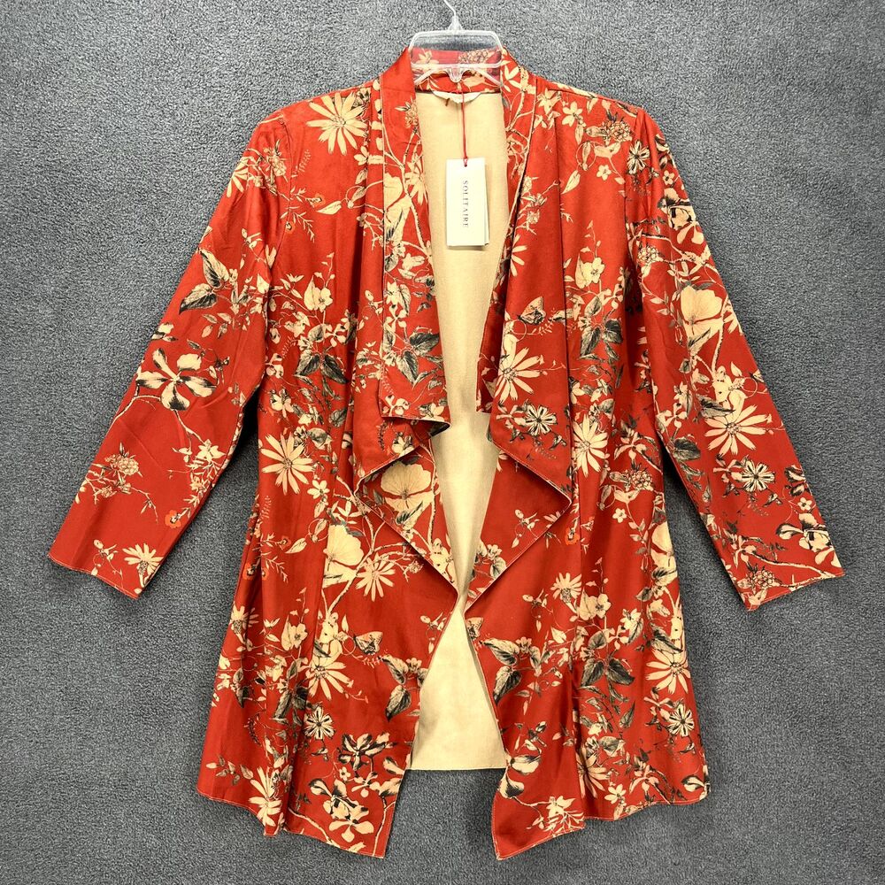 Anthropologie Solitaire Cardigan Women Large Floral Open Front Faux Suede Kimono